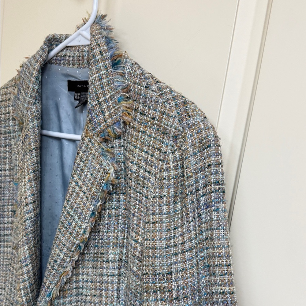 Zara Blue and Gray Tweed Blazer - Picture 7 of 14